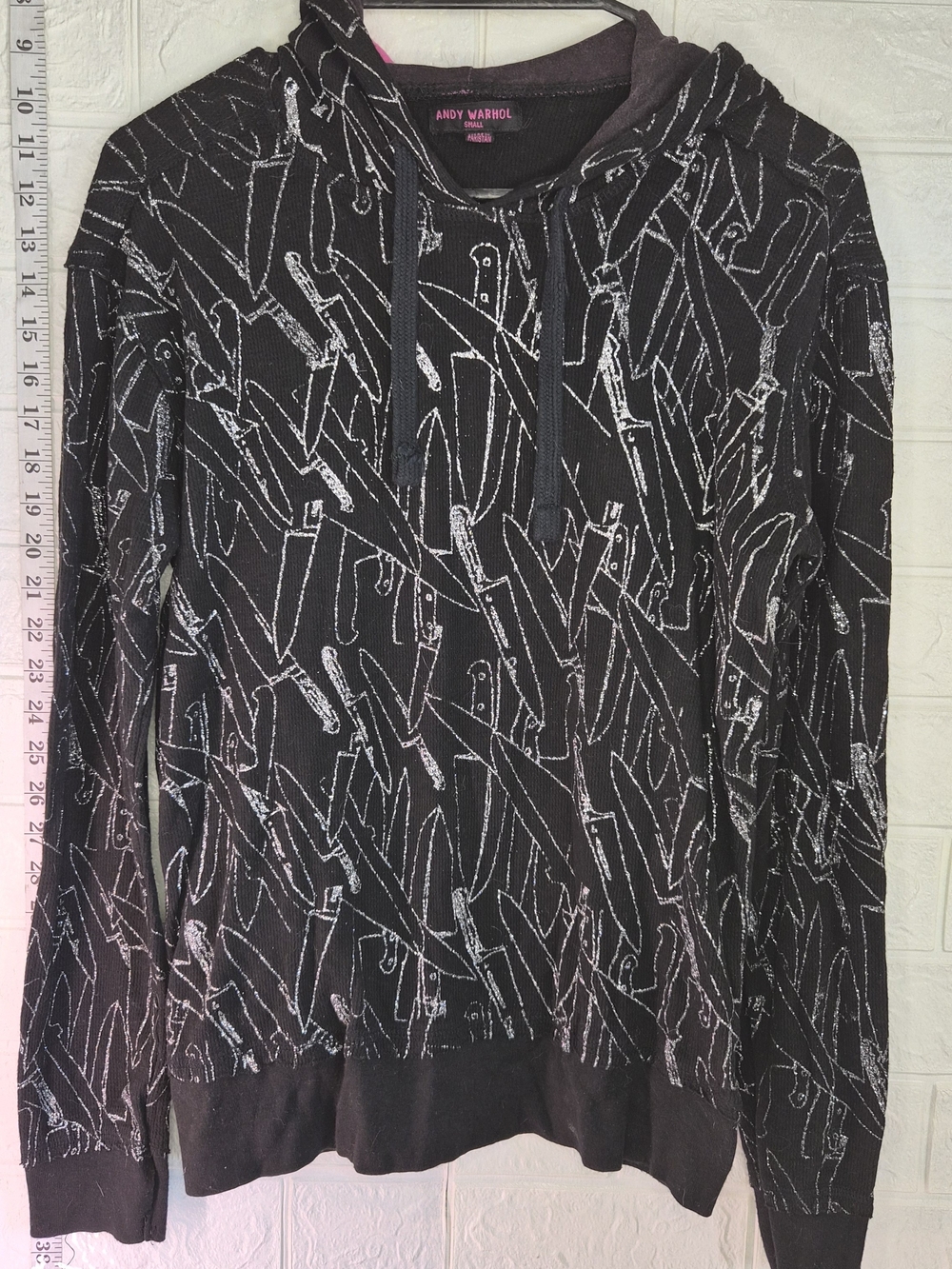 Andy Warhol 100% CottnMetallic Silver Glitter Print Warhol's Knives Vintage Sz S